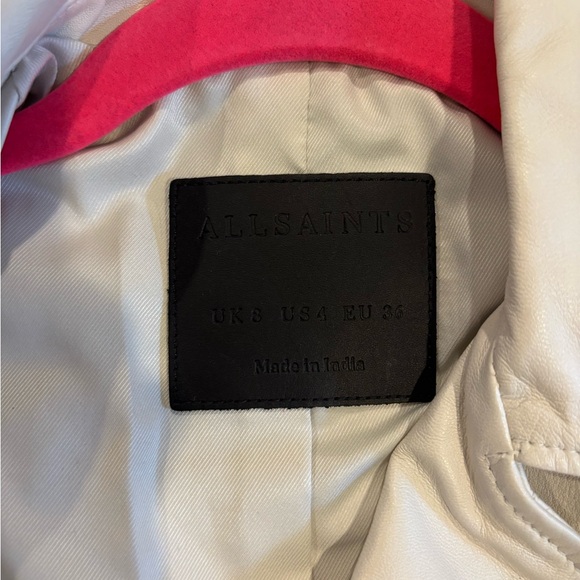 AllSaints Balfern Sheepskin Leather Biker Jacket Pampas White US 4 New With Tags - Picture 4 of 5